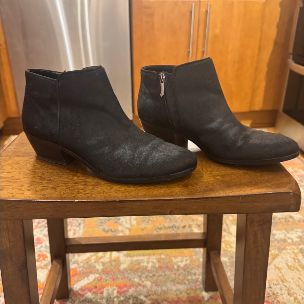 Sam Edelman Pony Hair Black Ankle Booties with low heel
